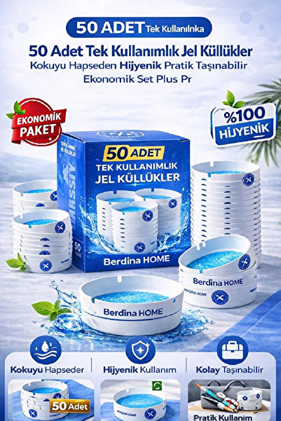 Berdina Home 50 Adet Jel Kül Tablası Tek Kullanımlık Ofis Araç Kafe Ev Balkon...
