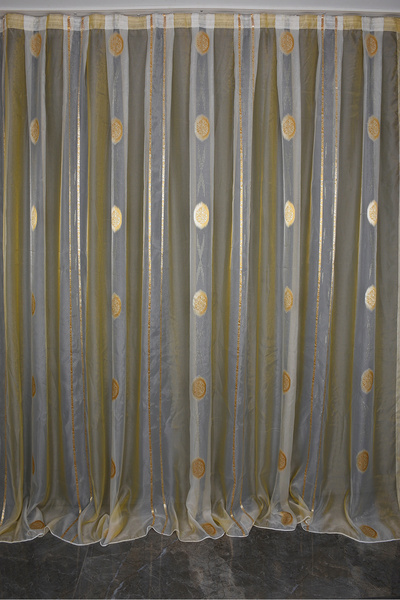 AKÇA TEKSTİL Organze 1850 Cream Color 5_3 Ready-Made Pleated Background Curta...