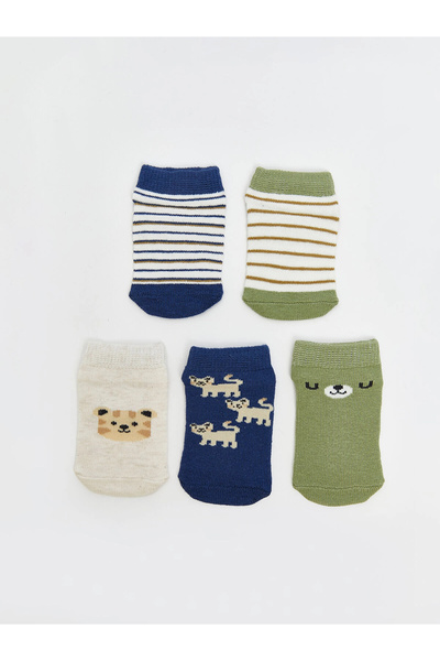 LC Waikiki Lcw Baby Ecru Patterned Baby Boy Booties Socks 5-Pack
