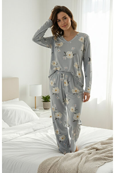 Limited Edition Gri Çiçekli Pijama Takımı