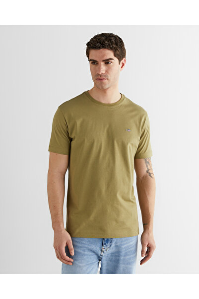 Gant Erkek Yeşil Bisiklet Yaka Regular Fit Logolu T-Shirt