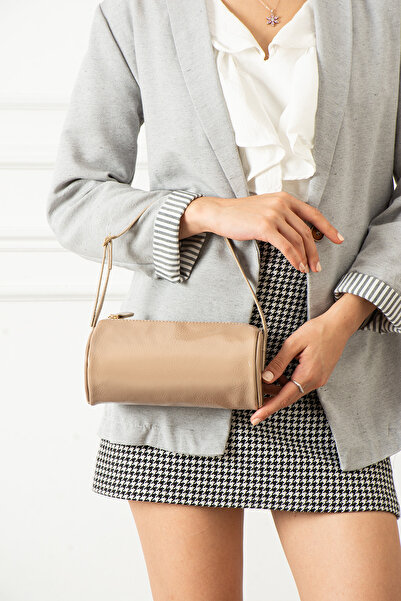 pasyone Rugan Bej Циліндрична форма Жіноча сумка через плече