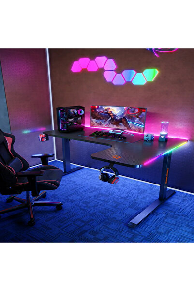 porodo Gaming Xcommand Carbon Fiber Gaming Table – Large Surface, Headphone M...