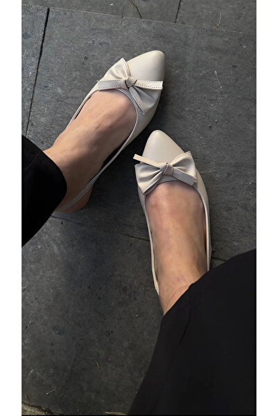 Akça Shoes Krem Önü Fiyonklu Babet Sandalet