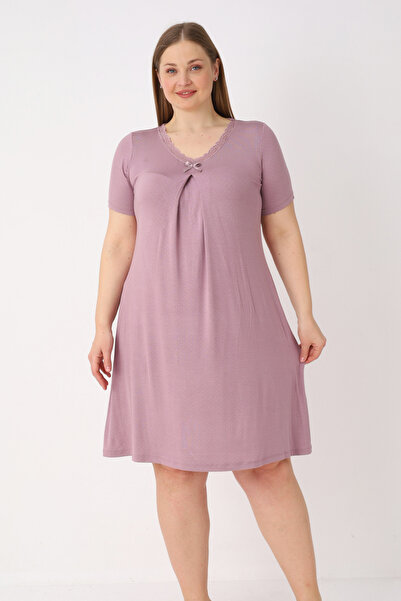 İntensive Pink Polka Dot Short Sleeve Lycra Lace and Bow Detailed Short Sleev...