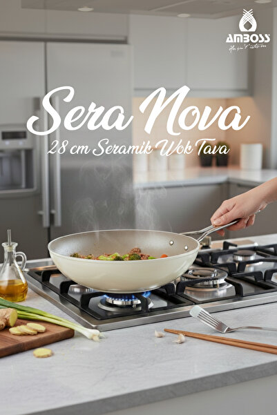 Amboss Sera Nova Natural Ceramic Wok Pan 28 cm 2.8 Liters - Latte