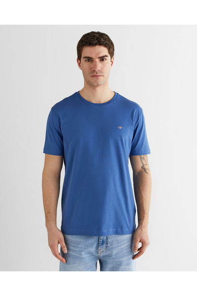 Gant Erkek Mavi Bisiklet Yaka Regular Fit Logolu T-Shirt
