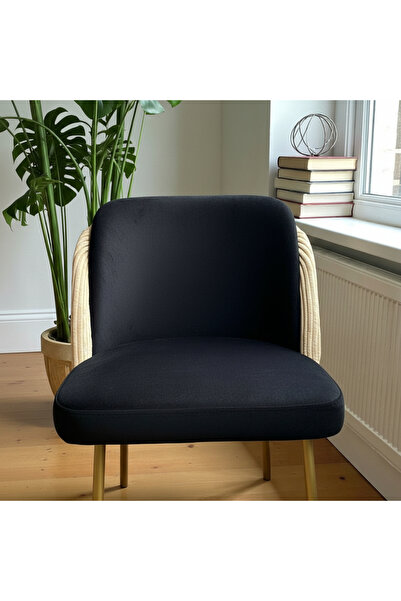 MSY HOME 6 kişilik Aura Gold Serisi Beyaz Lake Oval Yemek Masası ve Puffy Siy...