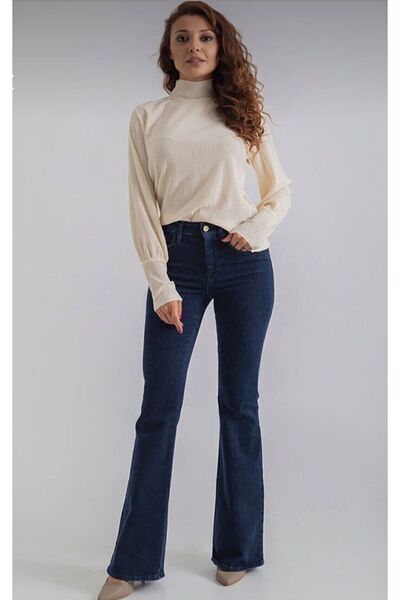 ON KLEEM بنطلون جينز إسبانيول بخصر مرتفع ومقاوم للبهتان، جينز مريح (الجدول ال...