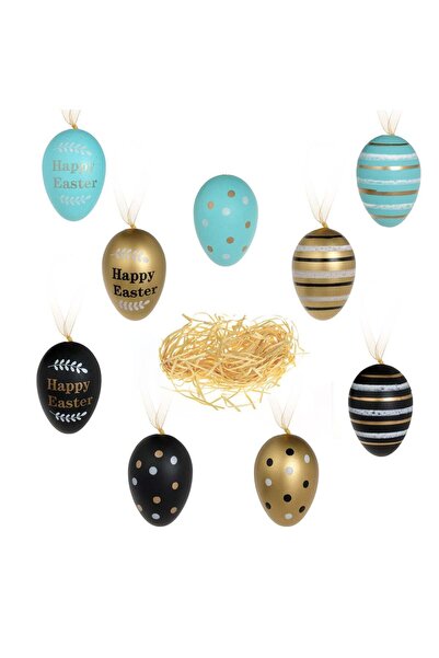 OEM Oua Decorative de Paste Aurii Negre Turcoaz 6cm - 9buc