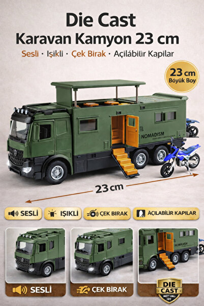 YILDIRIM OYUNCAK Die Cast Caravan Truck with Sound and Light, Pull and Drop F...