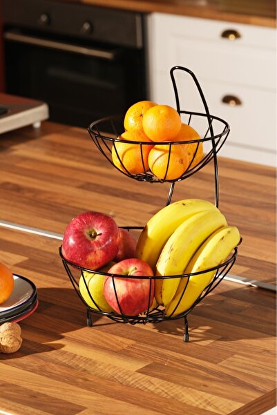 FeyzaDesign İki Katlı Metal Meyve ve Sebze Sepeti, Dekoratif Sunum ve Organiz...