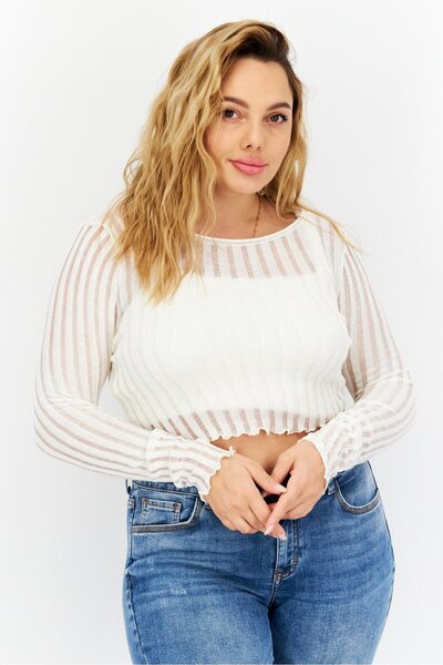 Don't Call Me Jennyfer Women Crew Neck Long Sleeves Mesh Blouse, White