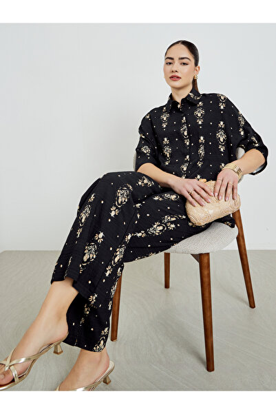 Styli Black Printed Shirt and Pants Co-Ords