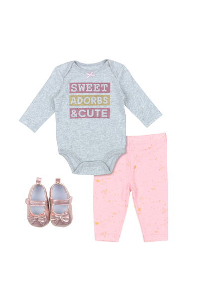 Mother's Choice By Styli 3-Piece Text Print Bodysuit, Leggings and Bow Shoes Set