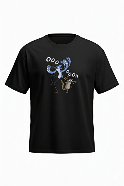 DASH WEAR Regular Show T-Shirt - Black Printed Oversize Crew Neck Short Sleev...