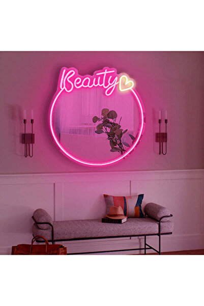Slasa Beauty LED Neon Mirror Light 50x52cm Pink 8mm Wall Mounted Vanity Mirror