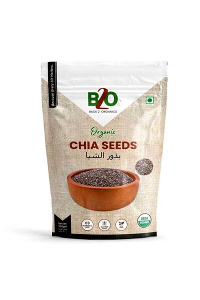 BACK 2 ORGANICS Organic Whole Raw Black Chia Seeds Fiber Superfood (200g)