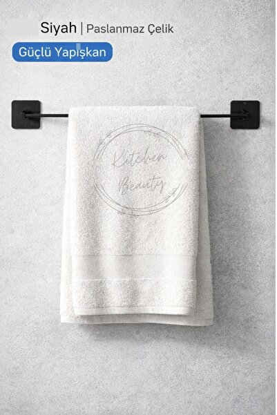 Kitchen Beauty Siyah Yapışkanlı Vidalı Uzun Havluluk Mutfak -Banyo Havlu Askısı