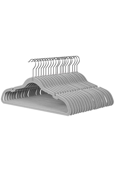 zola Set of 20 non-slip velvet hangers, rotating hook, 22.5x45 cm, gray