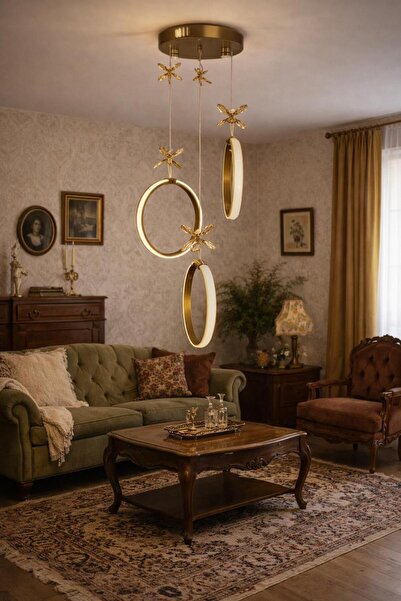 BİAVİZE SİMİT LEDLİ GOLD 3LÜ SARKIT AVİZE (3RENK IŞIK)