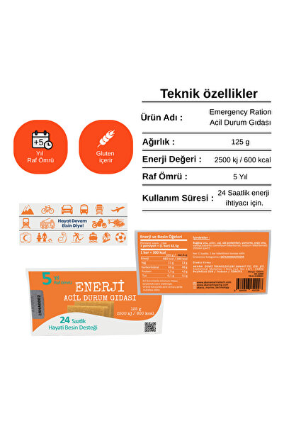 AKANA ANA Enerji Acil Durum Gıdası 125g – 2500 kj – 1 Kişilik 24 Saatlik Besin Desteği