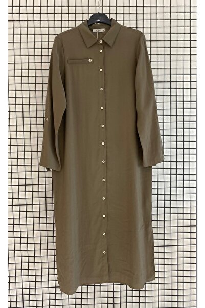 Armine Shirt Collar Button Closure Slit Detailed Long Summer Tunic