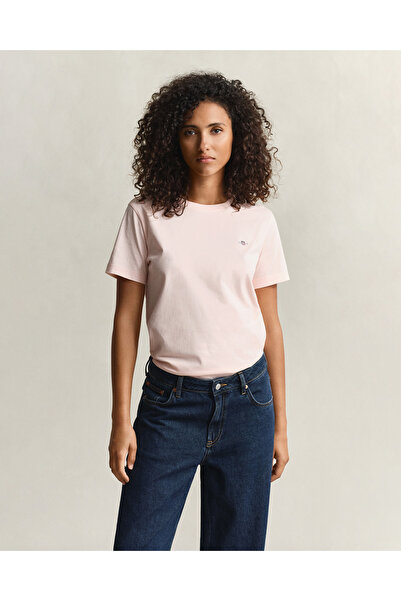 Gant Kadın Pembe Bisiklet Yaka Regular Fit Logolu T-Shirt
