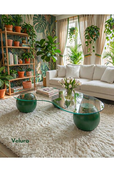 Velura Home & Living Küre Orta Sehpa - Yeşil - Fasulye - Şeffaf Cam