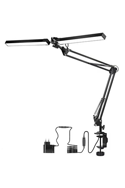 zola Lampa birou LED dubla, 3200–6000K, 10 moduri, prindere blat 55 mm, neagra