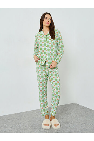Styli Bear Print Shirt and Pyjama Set