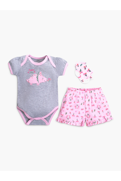 Mother's Choice By Styli 3-Piece Short Sleeve Bodysuit, Shorts and Socks Set