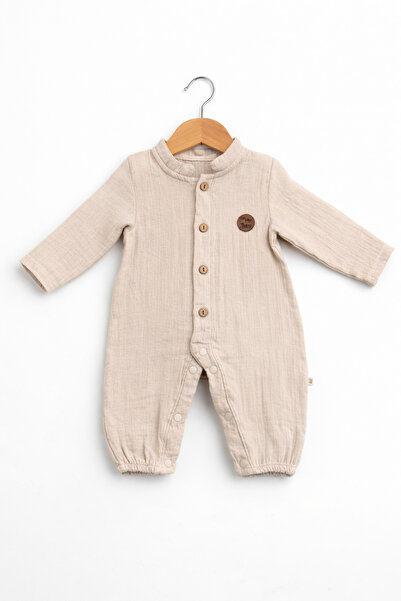 For My Baby Muslin Baby Romper Long Sleeve Buttoned Unisex Cotton Casual Romper