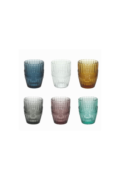 Tognana Ionico Set of 6 Drinking Glasses 280cc - Colorful Multicolor Glass Tu...