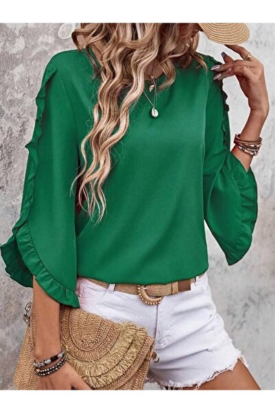 NO BRAND Women's Blouse 3/4 Sleeve Tops Tunic Round Neck Tops Loose Blouse Sh...