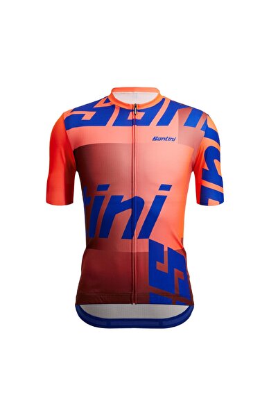 Santini Tricou ciclism Karma Logo pentru bărbați - Portocaliu/Albastru - S