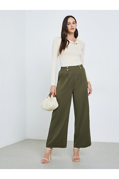 Take Two By Styli Khaki Elastic Waist Relaxed Fit Pants