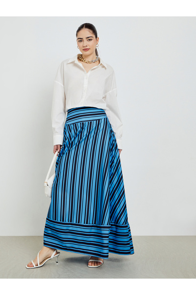 Styli Blue Striped A-Line Maxi Skirts