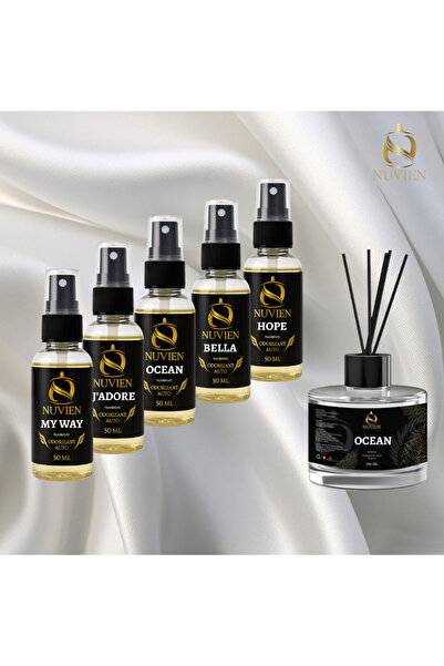 Nuvien Package 5x Car air freshener 50 ml + 1x Room air freshener with sticks...