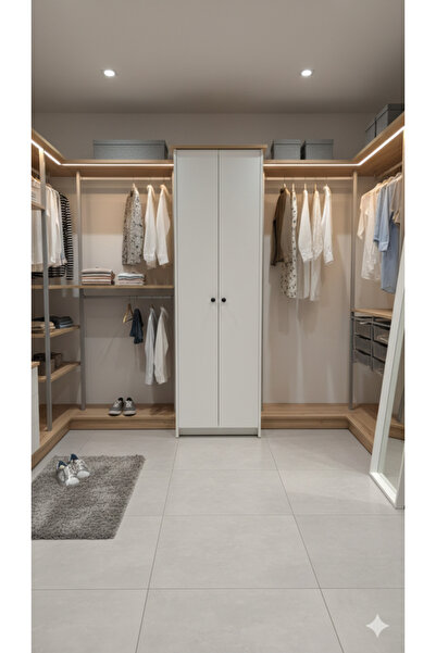 KZY Mobilya Şapkalı 8 Raflı Dolap&Gardırop Beyaz-Meşe