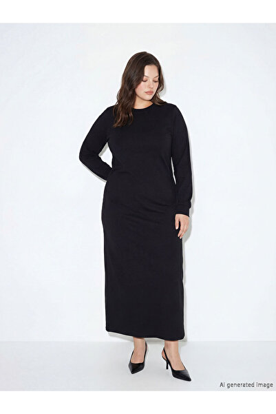 LC Waikiki Giyçık Store Den Black Crew Neck Sweat Dress