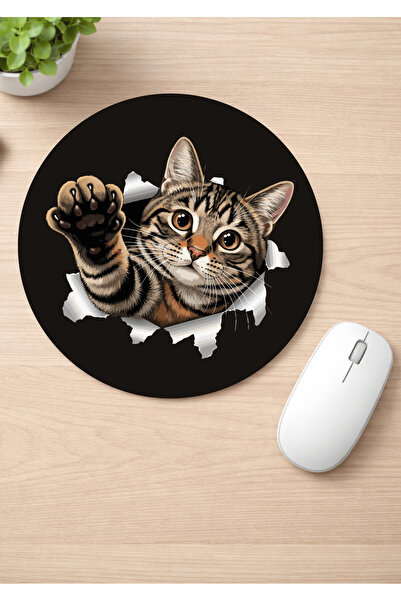 Eylül Design Cute Cat Printed Round Non-Slip Mousepad Ergonomic Mouse Pad
