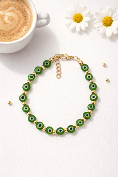 MİVA Yeşil Nazar Boncuklu Gold Detaylı Bileklik – Ayarlanabilir Şık & Koruyuc...