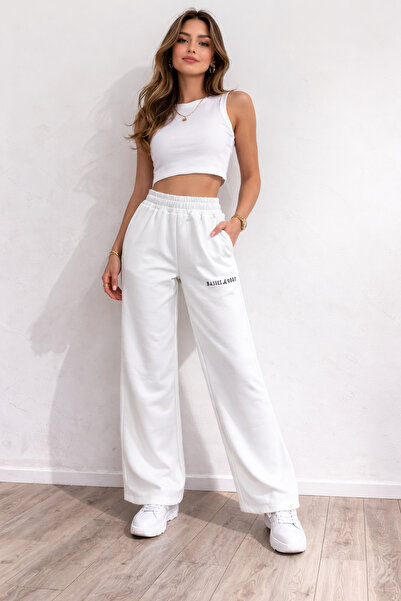 Basics&More 100% памучни дамски бели панталони с широки крачоли – панталони с...