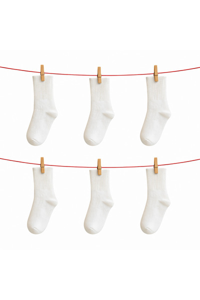 SOLDE SOCKS 🤍 Solde Unisex 6 Çift Beyaz Crew Spor Çorap Ribana Detay 🧦
