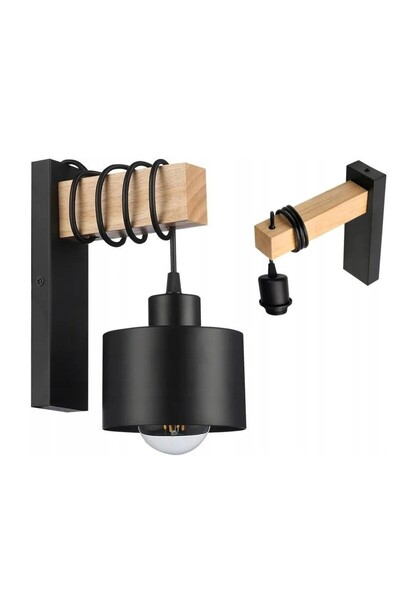 zola Стенна лампа в стил лофт, 35 W, фасунга E27, кабел 1 м, стомана и дърво,...