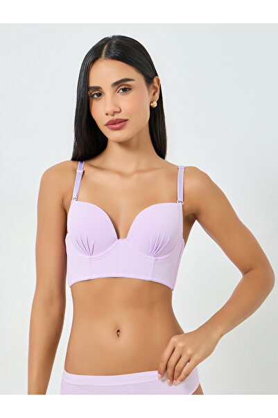 Take Two By Styli Lilac Solid Longline Padded Wired Bra