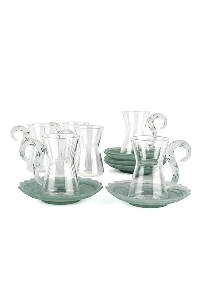 Le Atölye 6lı Yeşil Kuğu Saplı Cam Çay Seti