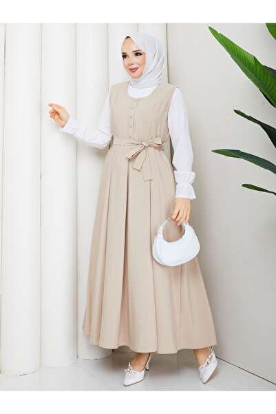 RACE FASHİON Rochie Hijab cu detalii cu nasturi cu pliuri Jile RC6032