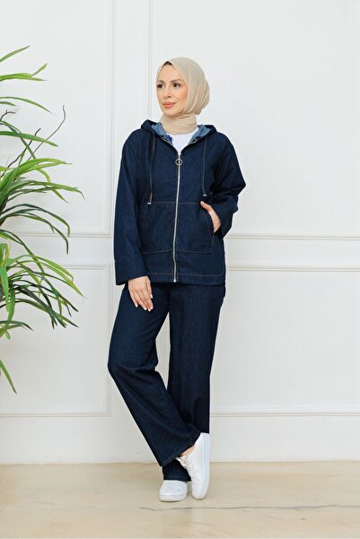 ELBİSHE طقم جاكيت بقلنسوة وبنطلون من الدنيم